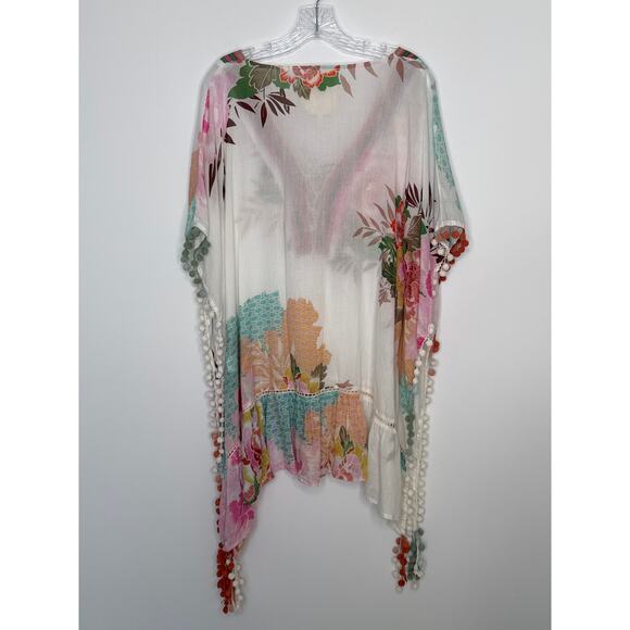 Z&L Europe Floral Print Airy  100% Cotton Pom-Pom Caftan Swim Cover Up OS - Picture 8 of 16